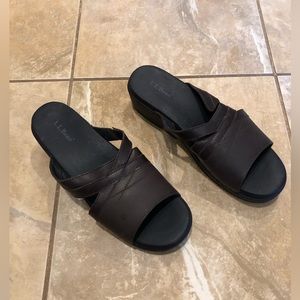 L L Bean Brown Leather Slip on Clog heel Sandal Womens Size 40/ US 9.5